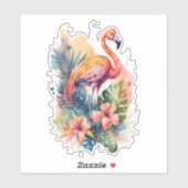 Roze Flamingo met Sticker Flowers (Vel)