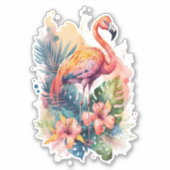 Roze Flamingo met Sticker Flowers (Voorkant)