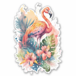 Roze Flamingo met Sticker Flowers