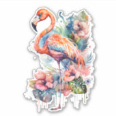 Roze Flamingo met Sticker Flowers (Voorkant)
