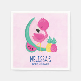 Roze Flamingo met Tropical Fruits Baby shower Servet
