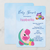Roze Flamingo met Tropisch Fruits Baby shower Kaart (Voorkant / Achterkant)