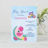 Roze Flamingo met Tropisch Fruits Baby shower Kaart (Staand voorkant)