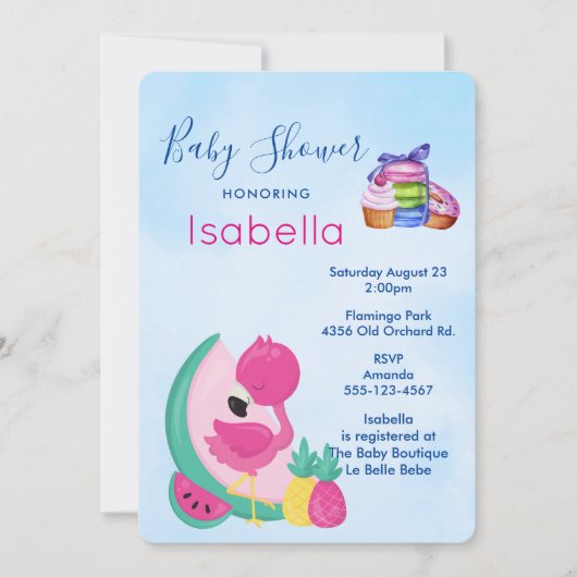 Roze Flamingo met Tropisch Fruits Baby shower Kaart (Voorkant)