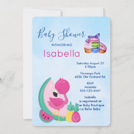 Roze Flamingo met Tropisch Fruits Baby shower Kaart