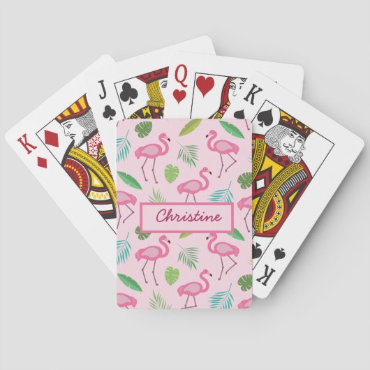 Roze Flamingo met Tropische bladeren Custom Pokerkaarten (Achterkant)