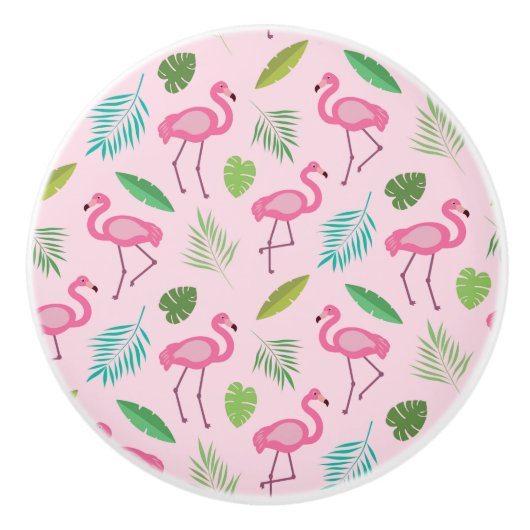 Roze Flamingo met tropische bladeren gepersonalise Keramische Knop (Voorkant)