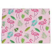 Roze Flamingo met Tropische bladeren Patroon Groot Cadeauzakje (Voorkant)