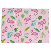 Roze Flamingo met Tropische bladeren Patroon Groot Cadeauzakje (Achterkant)