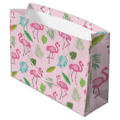 Roze Flamingo met Tropische bladeren Patroon Groot Cadeauzakje (Achterkant Gekanteld)