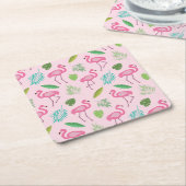 Roze Flamingo met Tropische bladeren Patroon Kartonnen Onderzetters (Schuin)