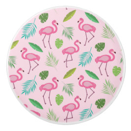 Roze Flamingo met Tropische Bladeren Persoonlijk Keramische Knop