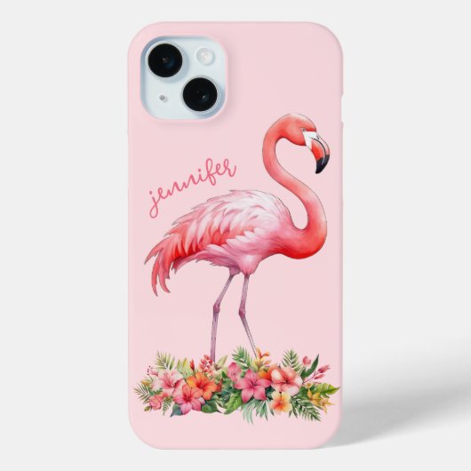Roze Flamingo met Tropische Bloemen Case-Mate iPhone Case (Achterkant)