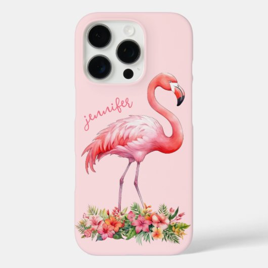 Roze Flamingo met Tropische Bloemen Case-Mate iPhone Case (Achterkant)