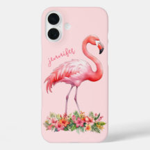 Roze Flamingo met Tropische Bloemen