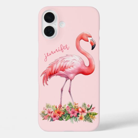 Roze Flamingo met Tropische Bloemen Case-Mate iPhone Case (Achterkant)