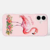 Roze Flamingo met Tropische Bloemen Case-Mate iPhone Case (Achterkant (horizontaal))