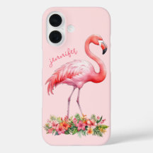 Roze Flamingo met Tropische Bloemen