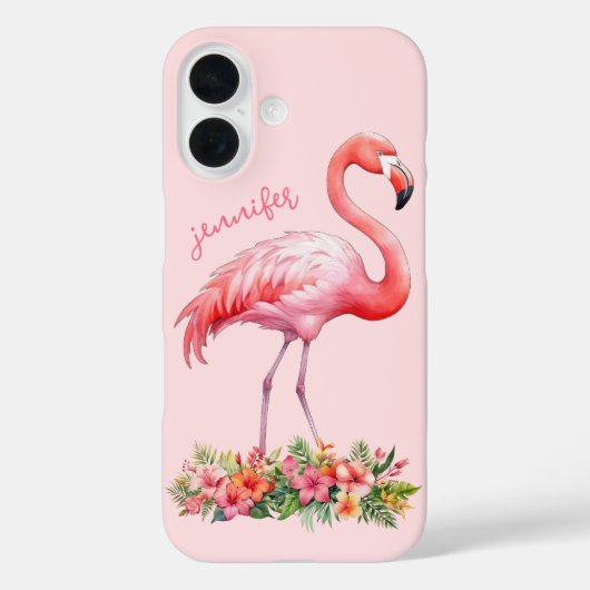 Roze Flamingo met Tropische Bloemen Case-Mate iPhone Case (Achterkant)