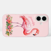 Roze Flamingo met Tropische Bloemen Case-Mate iPhone Case (Achterkant (horizontaal))