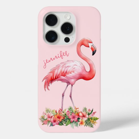 Roze Flamingo met Tropische Bloemen Case-Mate iPhone Case (Achterkant)