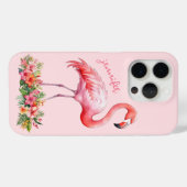 Roze Flamingo met Tropische Bloemen Case-Mate iPhone Case (Achterkant (horizontaal))