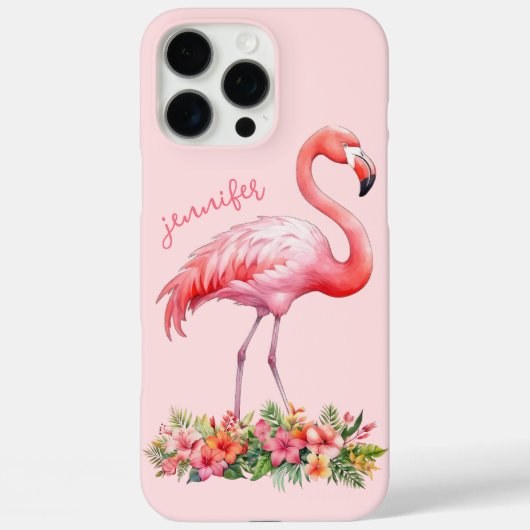 Roze Flamingo met Tropische Bloemen Case-Mate iPhone Case (Achterkant)