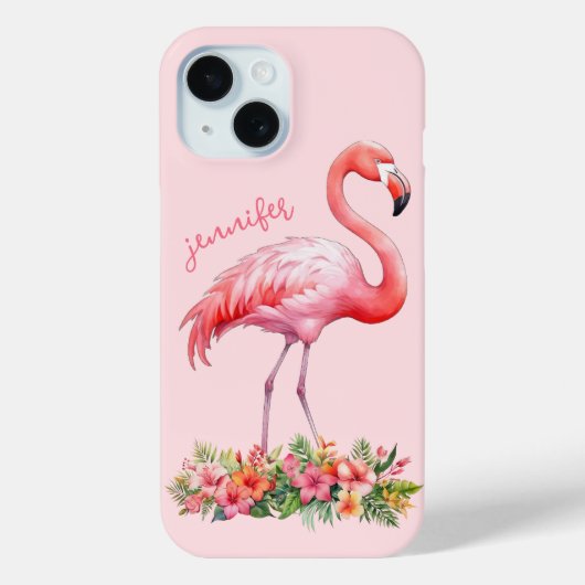 Roze Flamingo met Tropische Bloemen Case-Mate iPhone Case (Achterkant)
