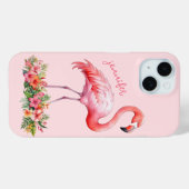 Roze Flamingo met Tropische Bloemen Case-Mate iPhone Case (Achterkant (horizontaal))