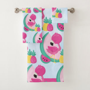 Roze Flamingo met Tropische Fruits Patroon Bad Handdoek