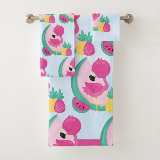 Roze Flamingo met Tropische Fruits Patroon Bad Handdoek (Insitu)