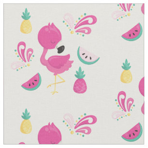 Roze Flamingo met Tropische Fruits Patroon Stof