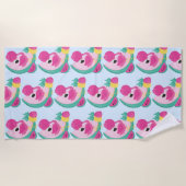 Roze Flamingo met Tropische Fruits Patroon Strandlaken (Voorkant)