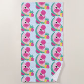 Roze Flamingo met Tropische Fruits Patroon Strandlaken (Voorkant)