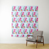 Roze Flamingo met Tropische Fruits Patroon Wandkleed (In situ)