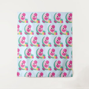 Roze Flamingo met Tropische Fruits Patroon Wandkleed