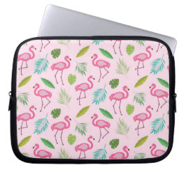 Roze flamingo met tropische palmbladeren laptop sleeve