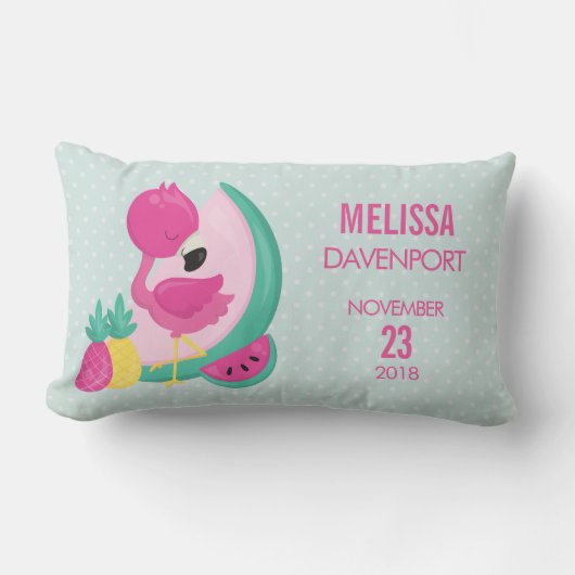 Roze Flamingo met Vers Vruchten Baby Geboorte Kussen (Voorkant)