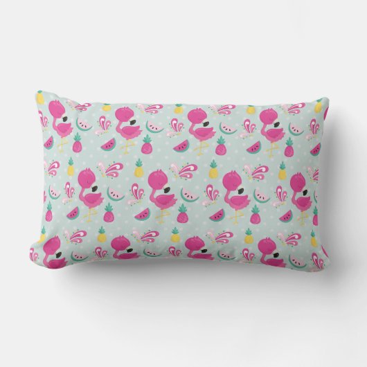 Roze Flamingo met Watermeloen & Ananassen Patroon Kussen (Voorkant)