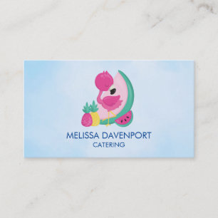 Roze Flamingo met Watermeloen & Ananassen Visitekaartje