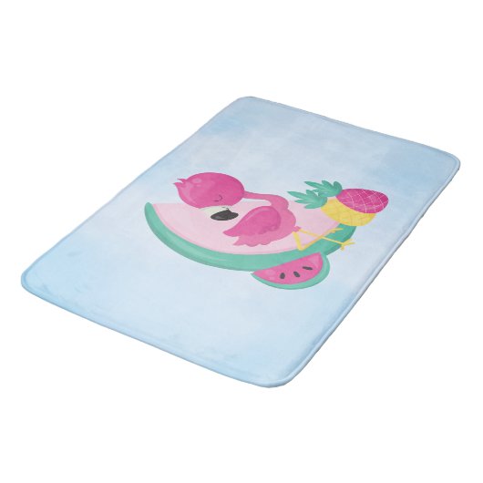 Roze Flamingo met Watermeloen en ananas Badmat (Gekanteld)