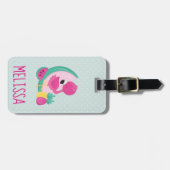 Roze Flamingo met Watermeloen en ananas Bagagelabel (Voorkant horizontaal)