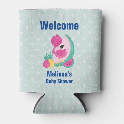 Roze Flamingo met Watermeloen en ananas Blikjeskoeler (Voorkant)