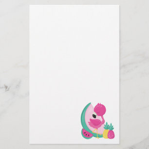 Roze Flamingo met Watermeloen en ananas Briefpapier