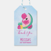 Roze Flamingo met Watermeloen en ananas Cadeaulabel (Voorkant)