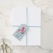 Roze Flamingo met Watermeloen en ananas Cadeaulabel (Met Touw)