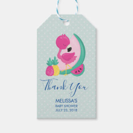 Roze Flamingo met Watermeloen en ananas Cadeaulabel