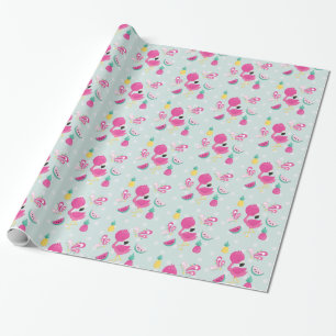 Roze Flamingo met Watermeloen en ananas Cadeaupapier