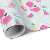 Roze Flamingo met Watermeloen en ananas Cadeaupapier (Rol Hoek)