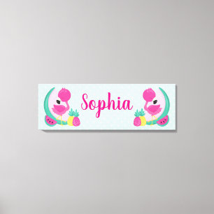 Roze Flamingo met Watermeloen en ananas Canvas Afdruk